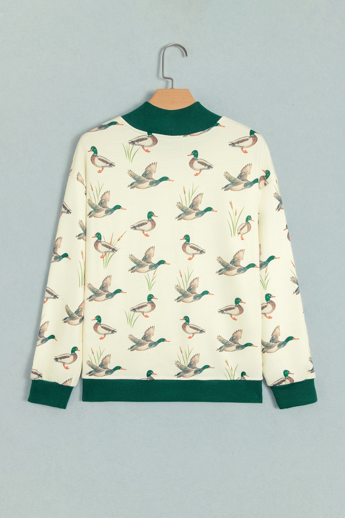 Multicolour Mallard Print Patchwork Colorblock High Neck Sweatshirt