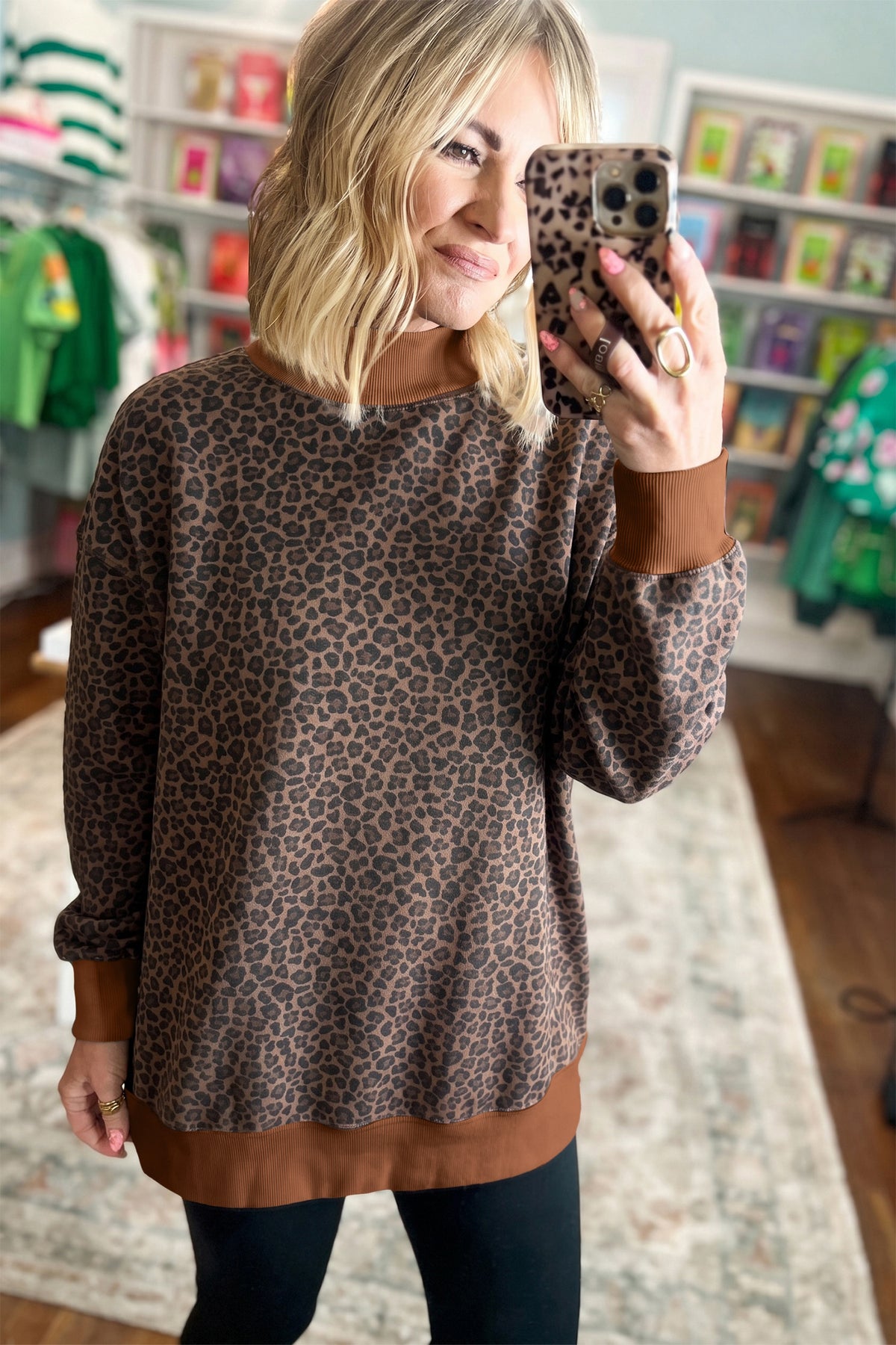 Leopard Print High-Neck Sweatshirt
