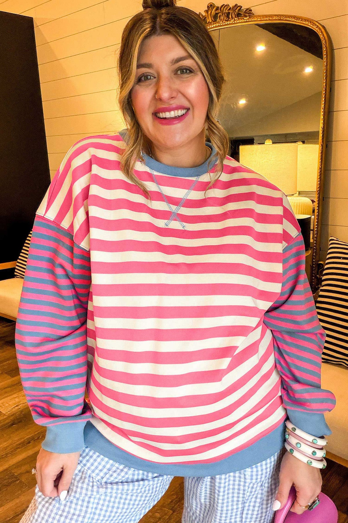 Pink Striped Plus-Size Sweatshirt