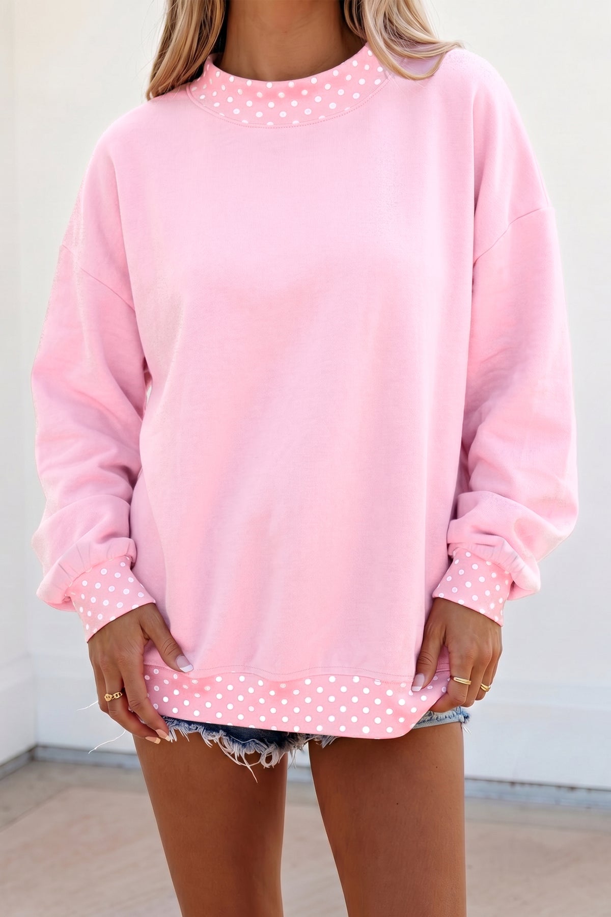 Colorblock Polka Dot Oversized Sweatshirt