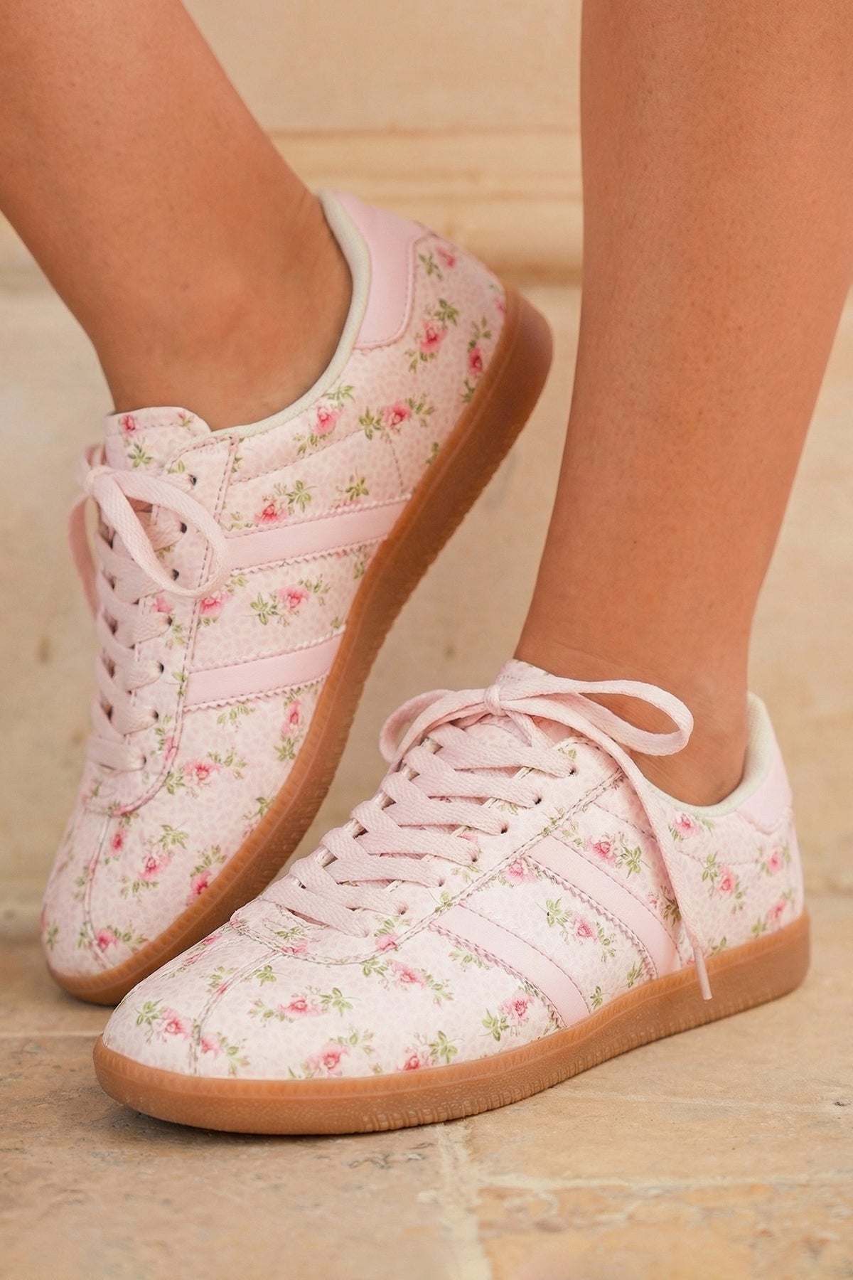 Floral Print Lace-Up Sneakers