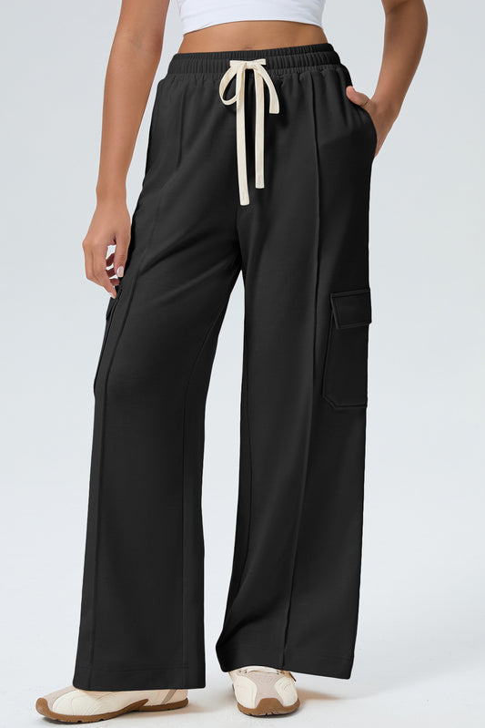 Black Drawstring  Waist Cargo Active Pants