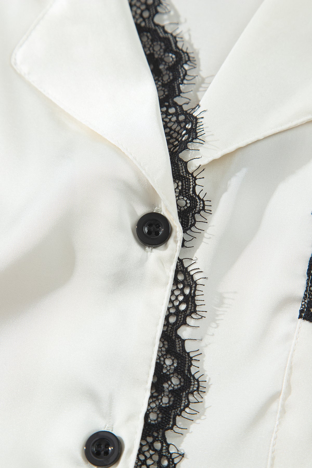 White Lace-Trim Button-Front Pajama Set
