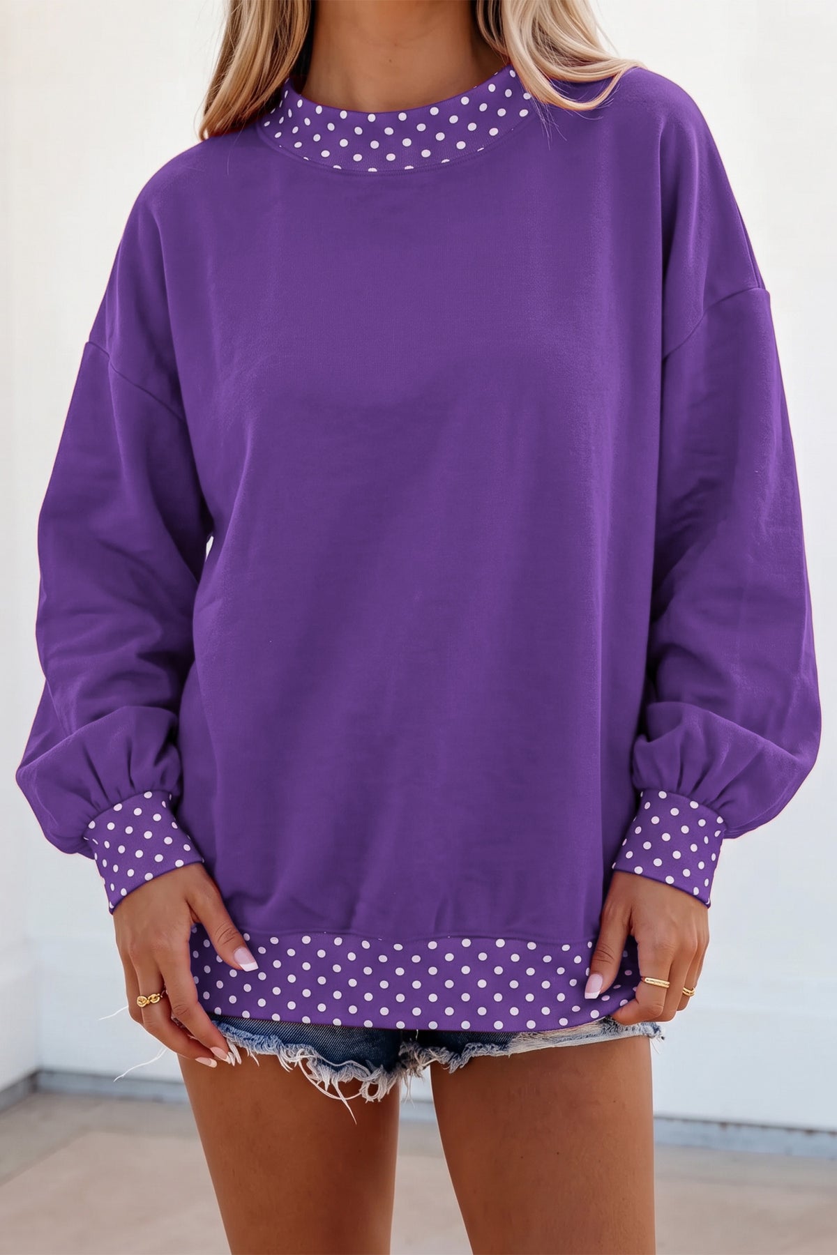 Colorblock Polka Dot Oversized Sweatshirt