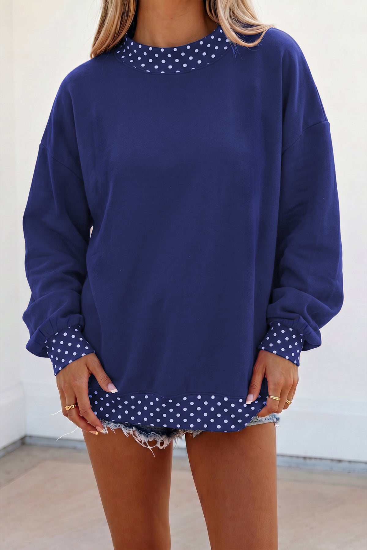 Colorblock Polka Dot Oversized Sweatshirt