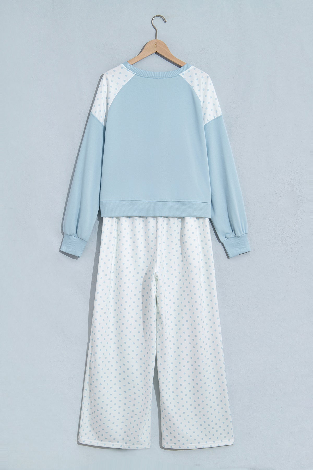 Green Polka Dot Patchwork Colorblock Long Sleeve Casual Two Piece Pants Set