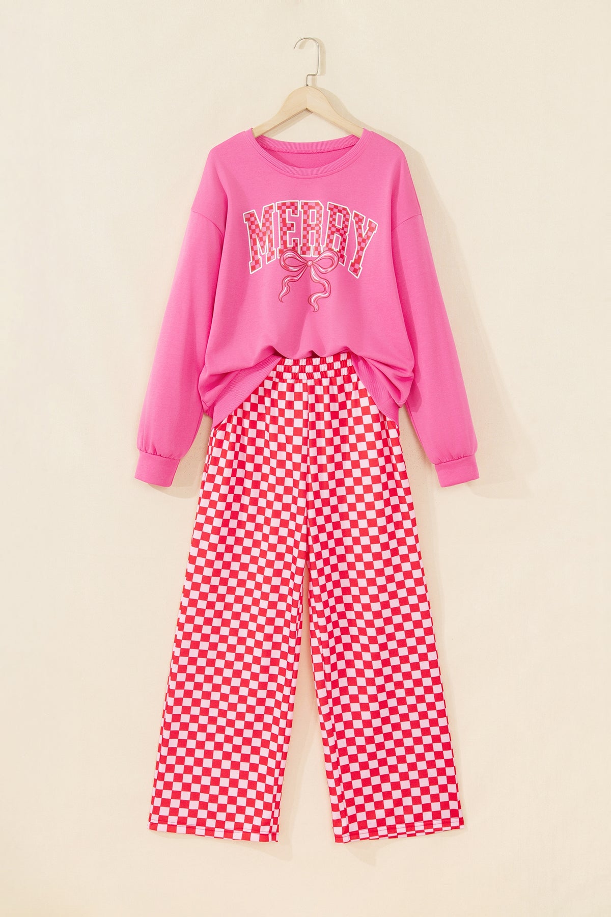 Christmas Slogan Graphic Plaid Two-piece Pant Set