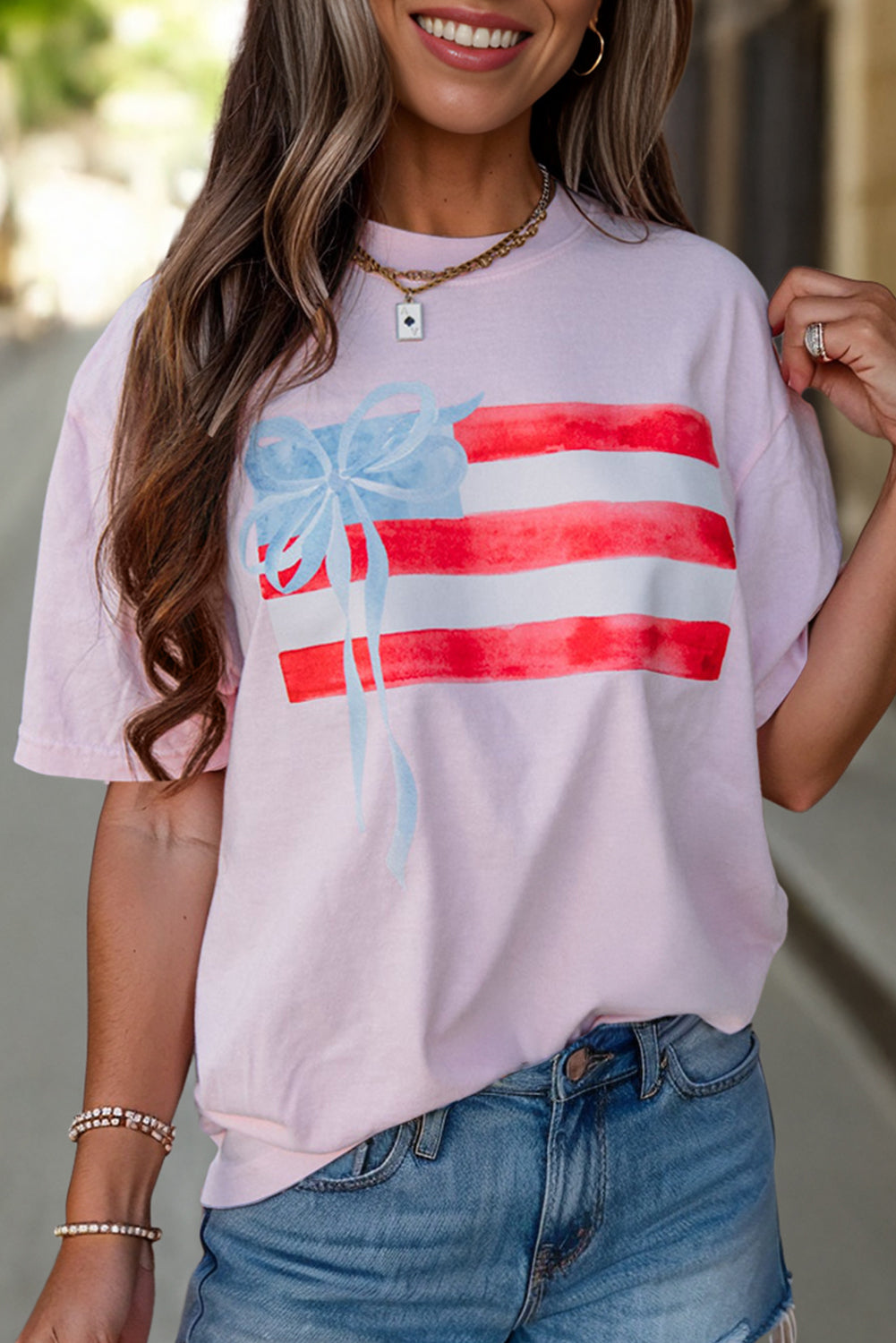 White Flag Bow Graphic Crewneck Tee