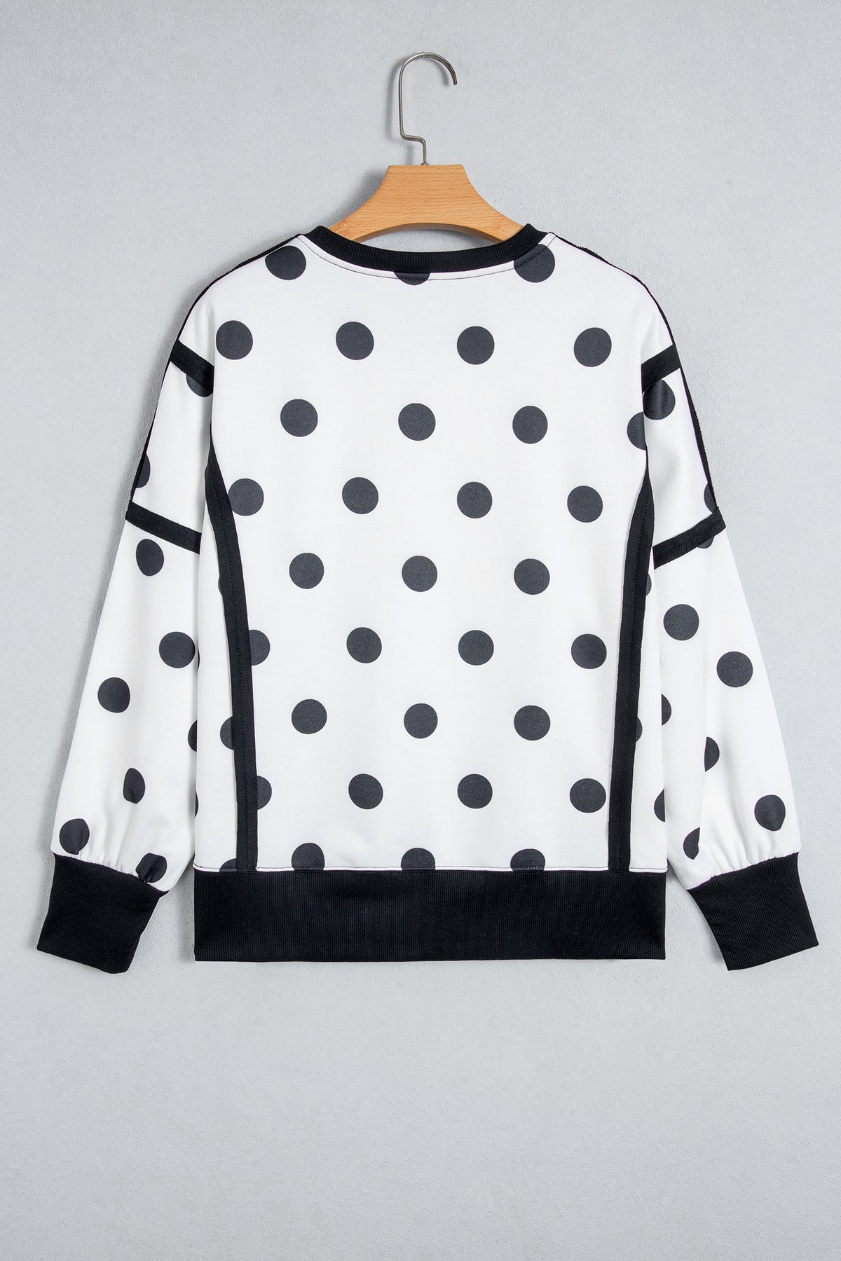 Blue Polka Dot Contrast Patchwork Round Neck Baggy Sweatshirt