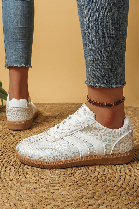 Shimmer Leopard Print Lace-Up Sneakers