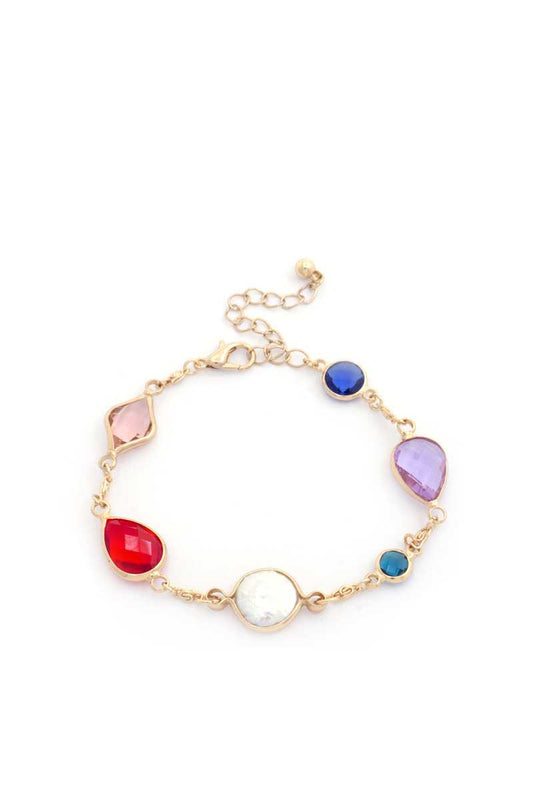 Sodajo Gem Teardrop Bracelet in Gold/Multi with vibrant teardrop gems.