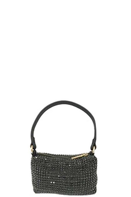 Fashion Chic Rhinestone Handle Clutch Bag with Rhinestone Full Covered Design and detachable chain strap.