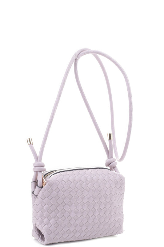 Braid Texture Zipper Crossbody Bag in Lavender with compact design and stylish braid detailing.