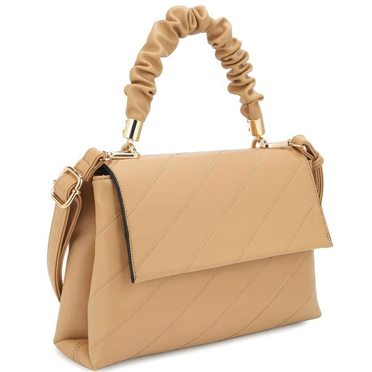 Fashion smooth pattern wrinkle handle crossbody bag in sand color with modern design.