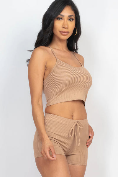 Ribbed Crop Cami 2pc Pajama Set