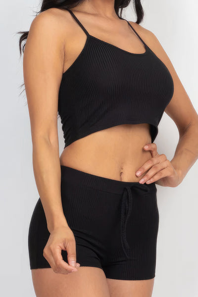 Ribbed Crop Cami Top and Short Pajama set