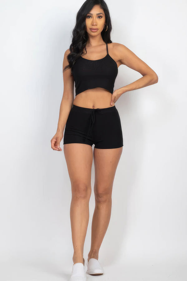 Ribbed Crop Cami Top and Short Pajama set