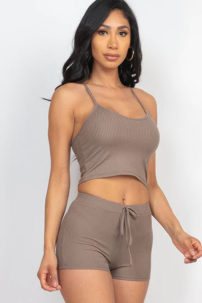 Ribbed Crop Cami Top & Shorts Pajama Set