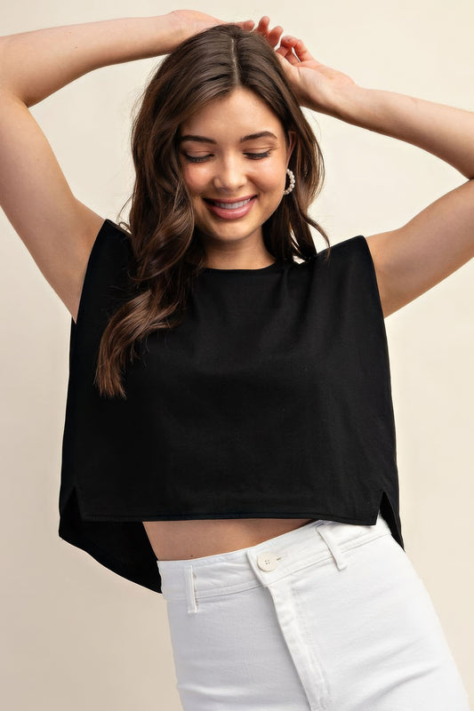 Sleeveless Crop Top With Shoulder Pads - Little Hearts Desire 