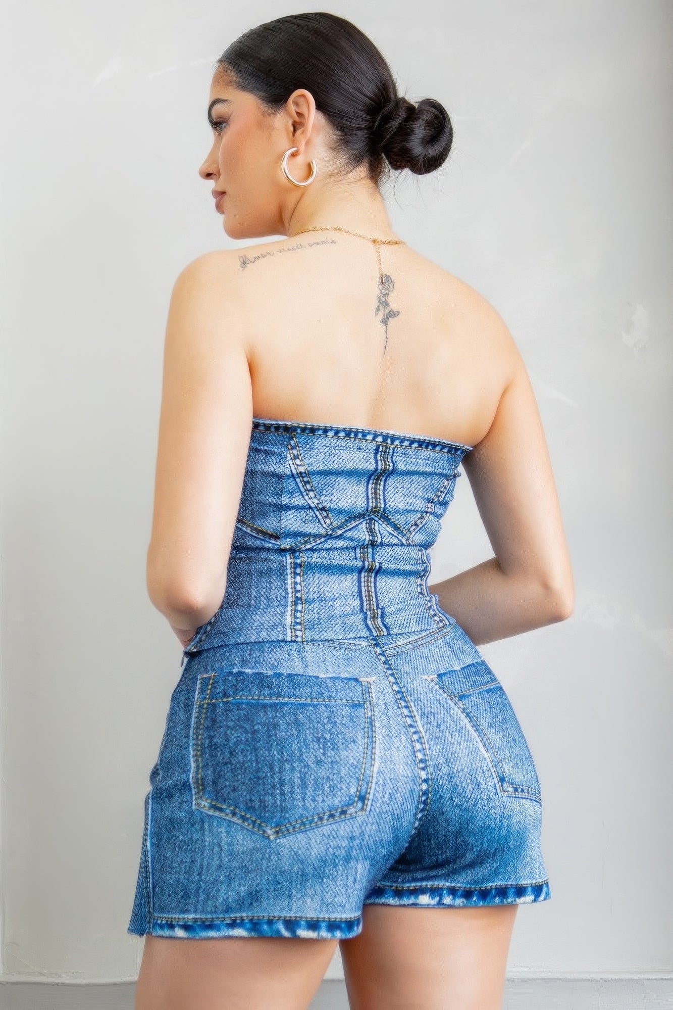 Denim Effect Corset Top & Bottom Set