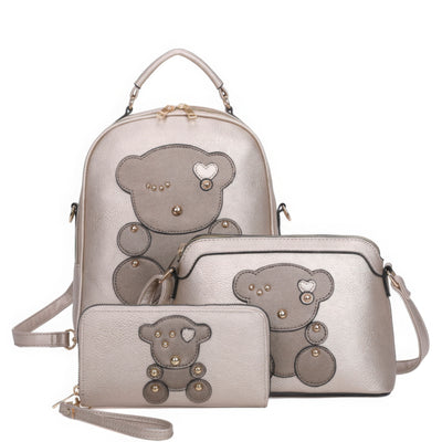 3in1 Cute Bear Design Handle Backpack