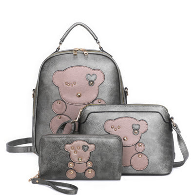 3in1 Cute Bear Design Handle Backpack