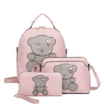 3in1 Cute Bear Design Handle Backpack