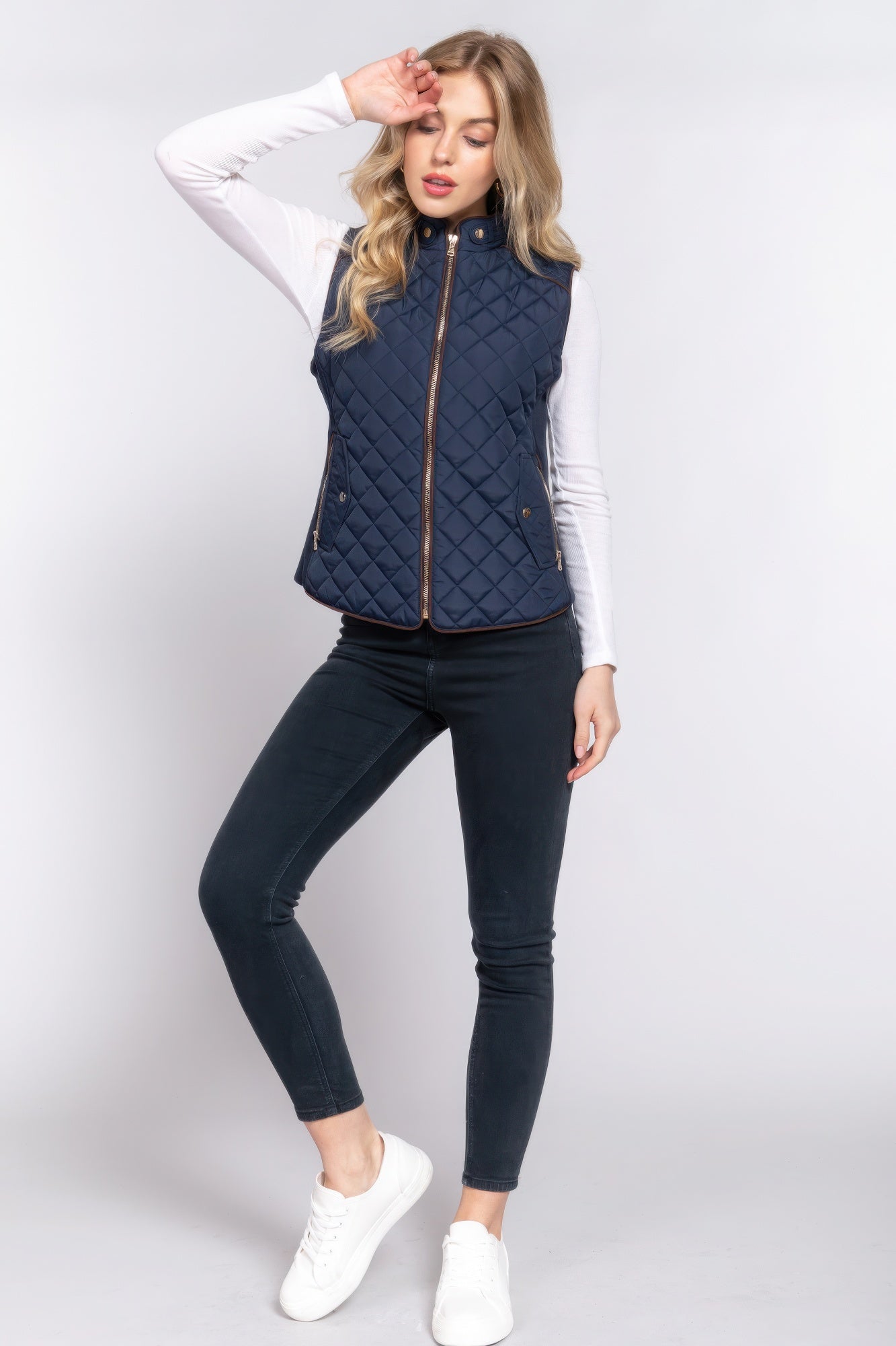 Suede Piping Quilted Padding Vest