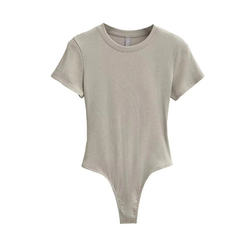 Summer Short Sleeve O-neck Bodysuits Women Knits Stretchable Slim