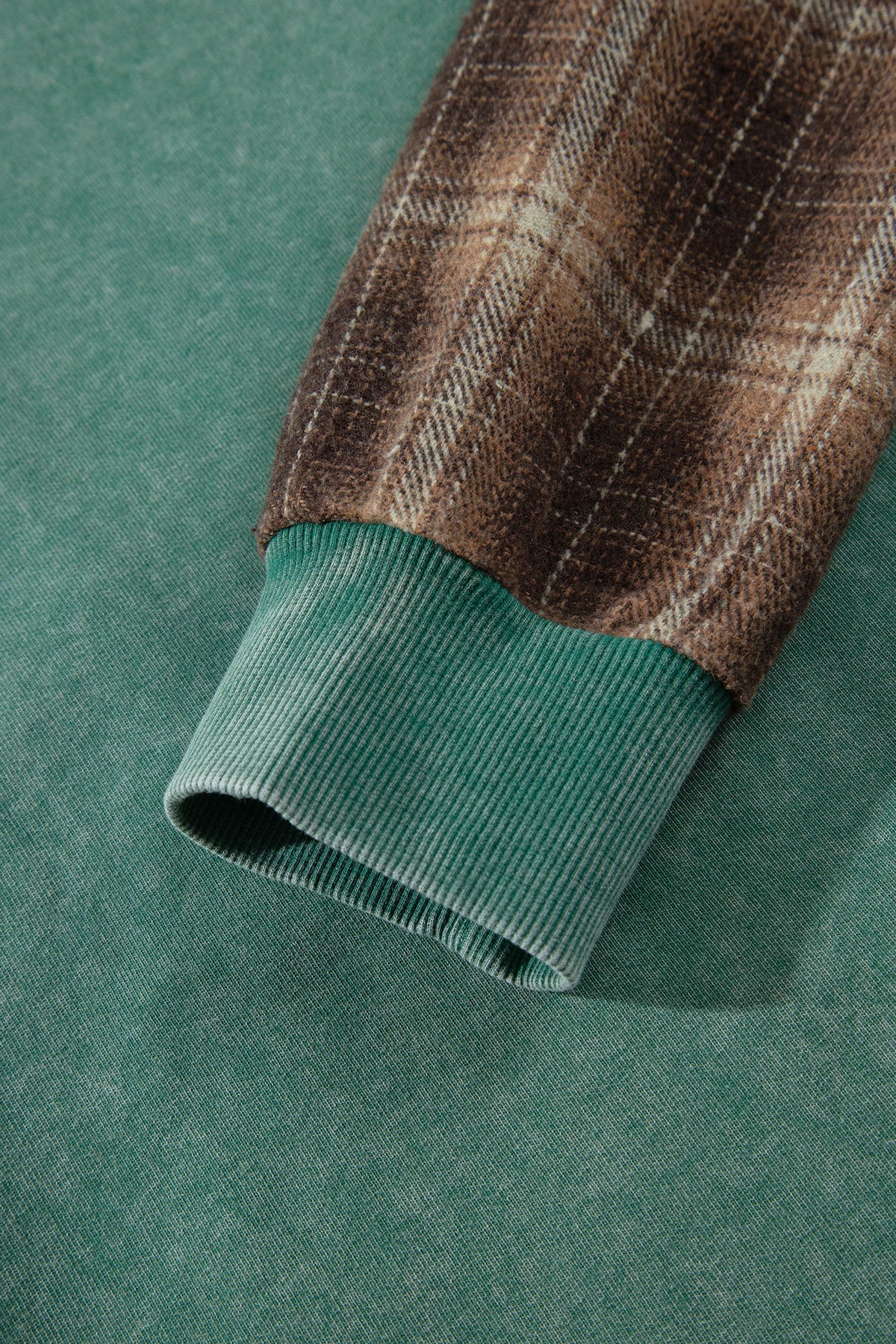 Smoke Green Plaid Colorblock Hoodie