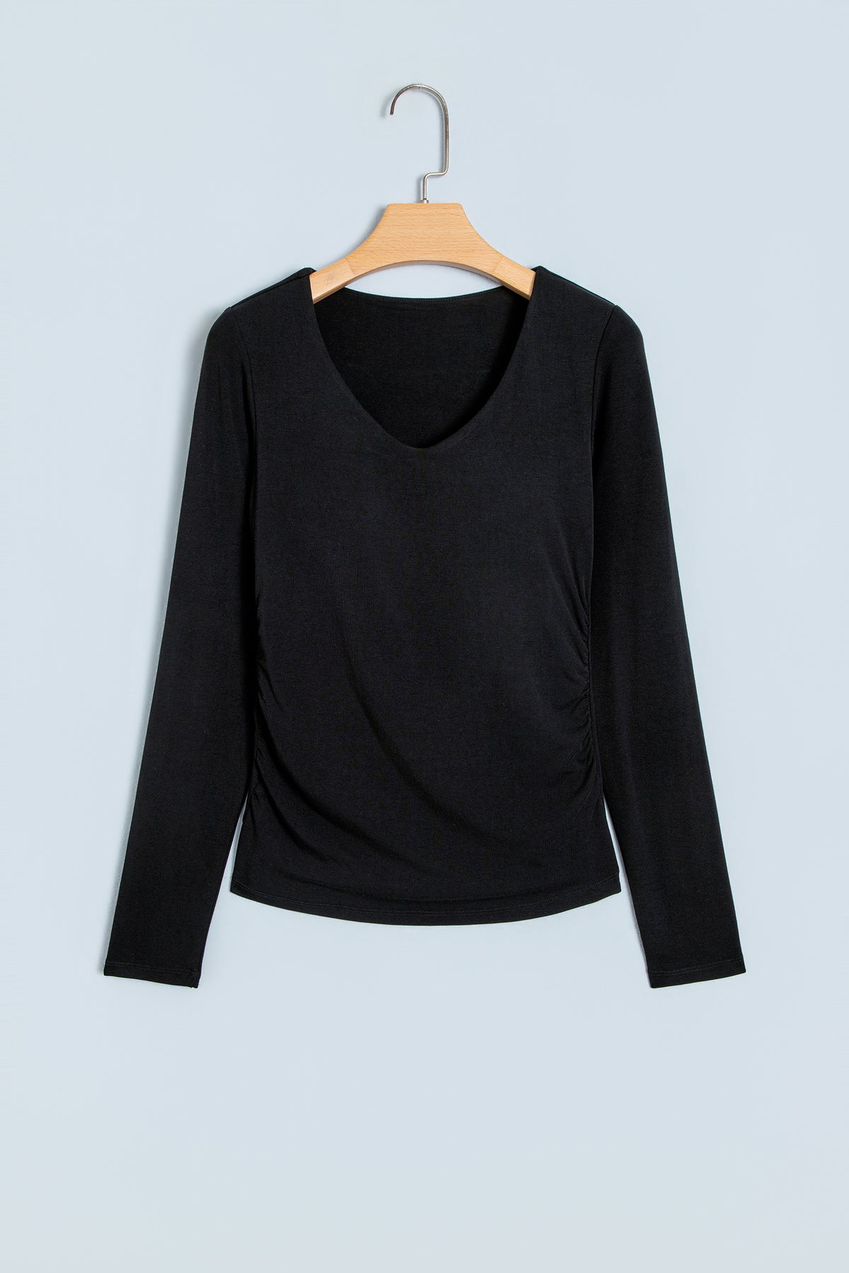 V-Neck Long-Sleeve Top with Built-In Bra