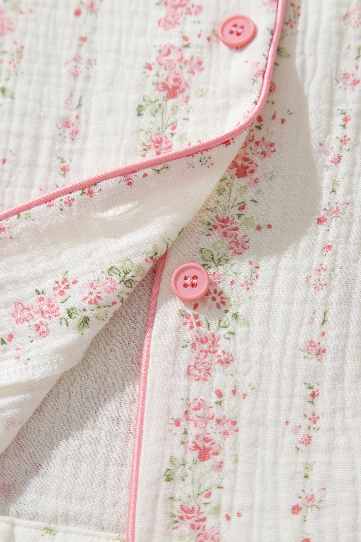 Pink Floral Print Long Sleeve Button Front Pajama Pant Set