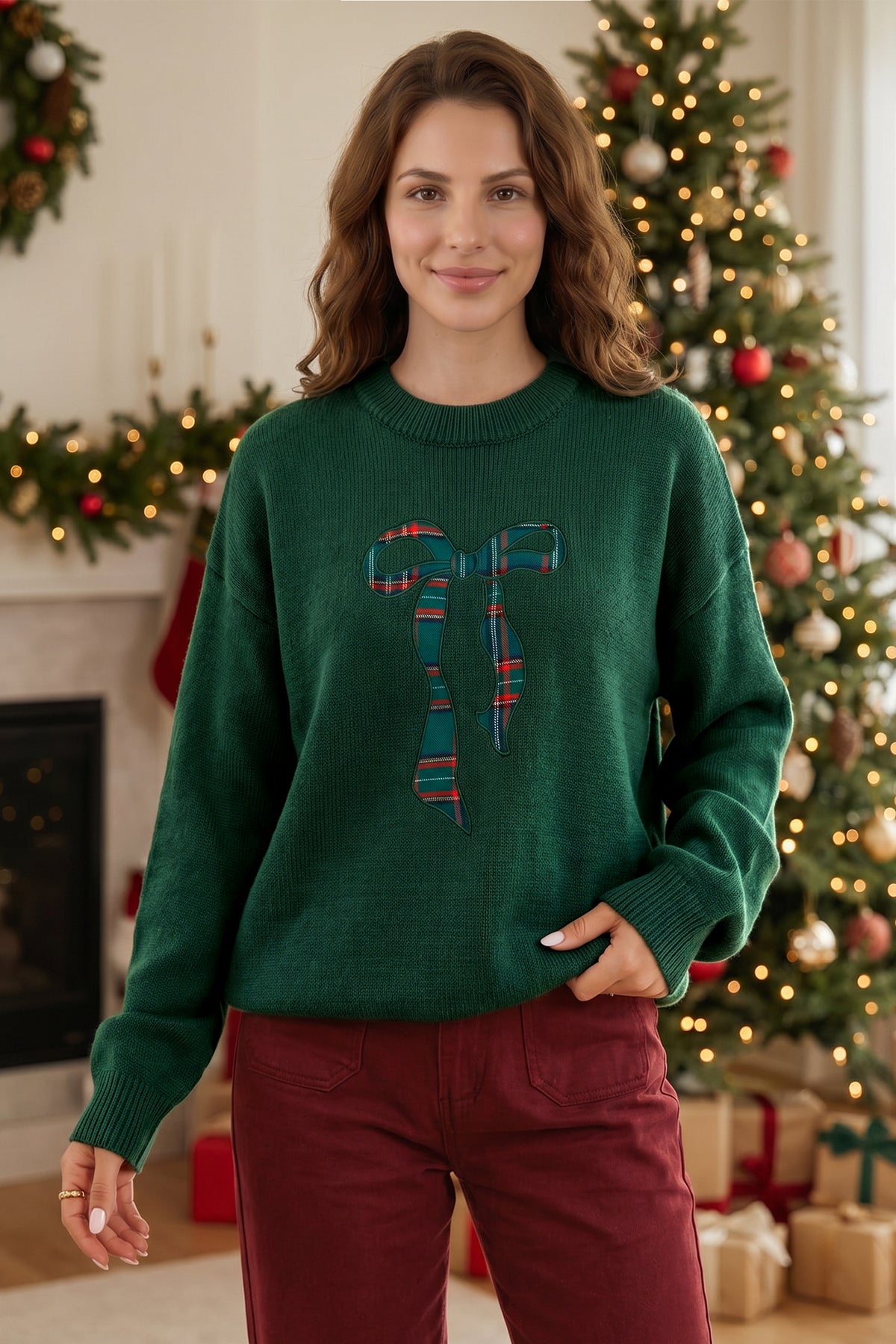 Plaid Bow Christmas Sweater