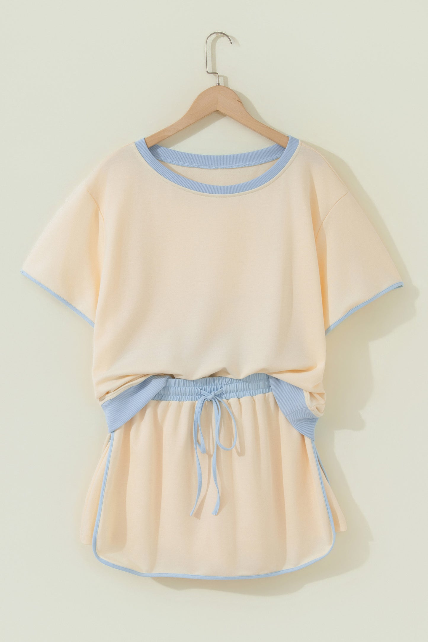 Turquoise Colorblock Edge Drop Shoulder T Shirt and Skort 2Pcs Set - Little Hearts Desire