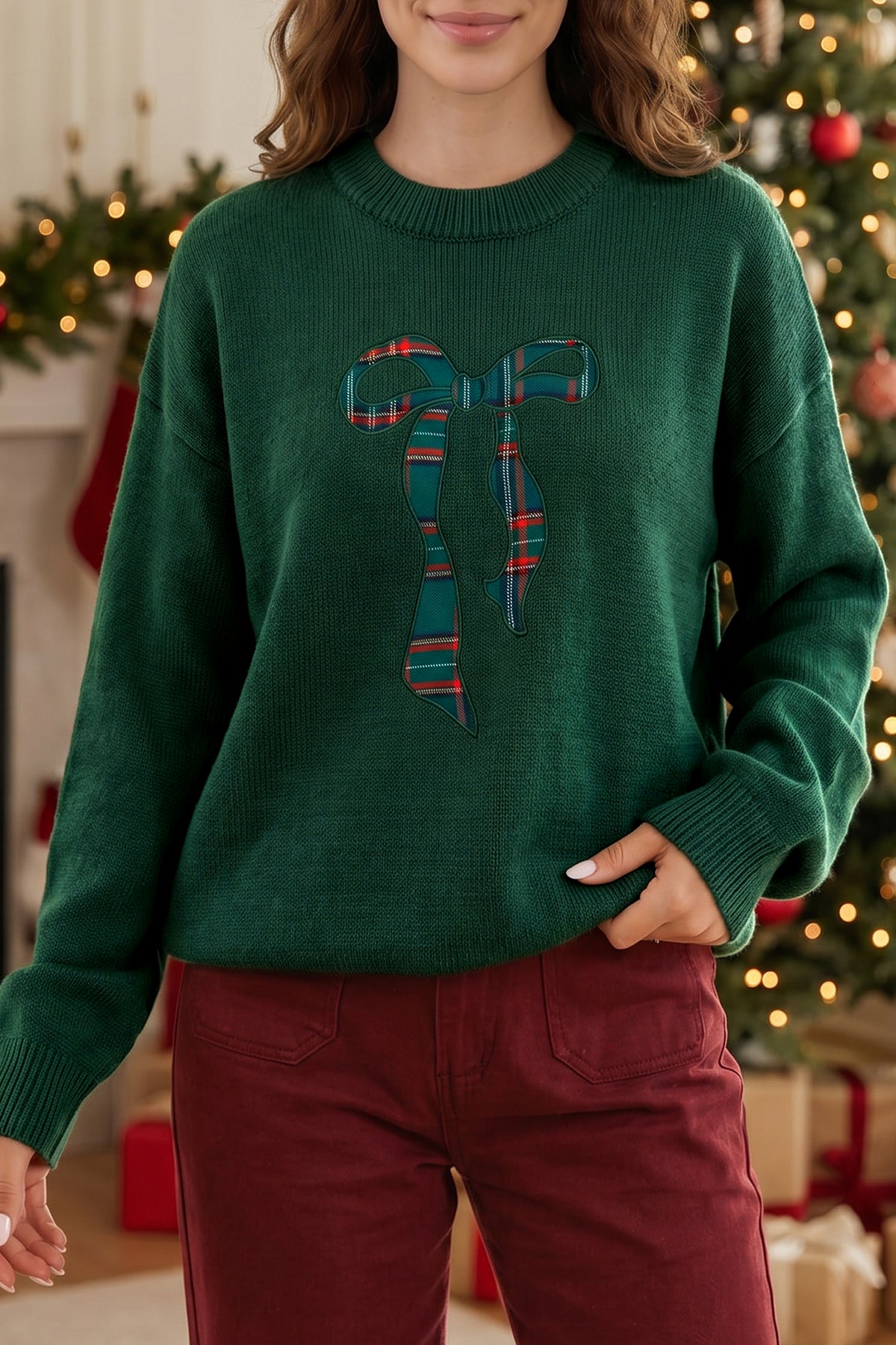Plaid Bow Christmas Sweater