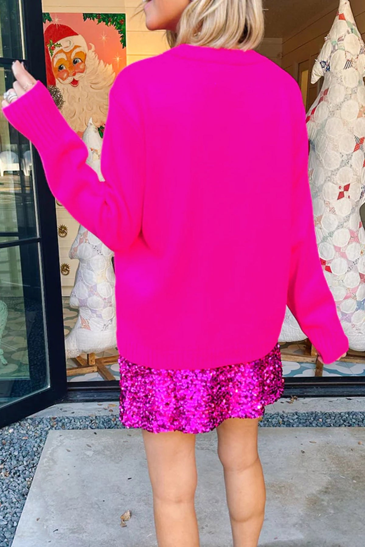 Merry Print Ribbed-Trim Sweater