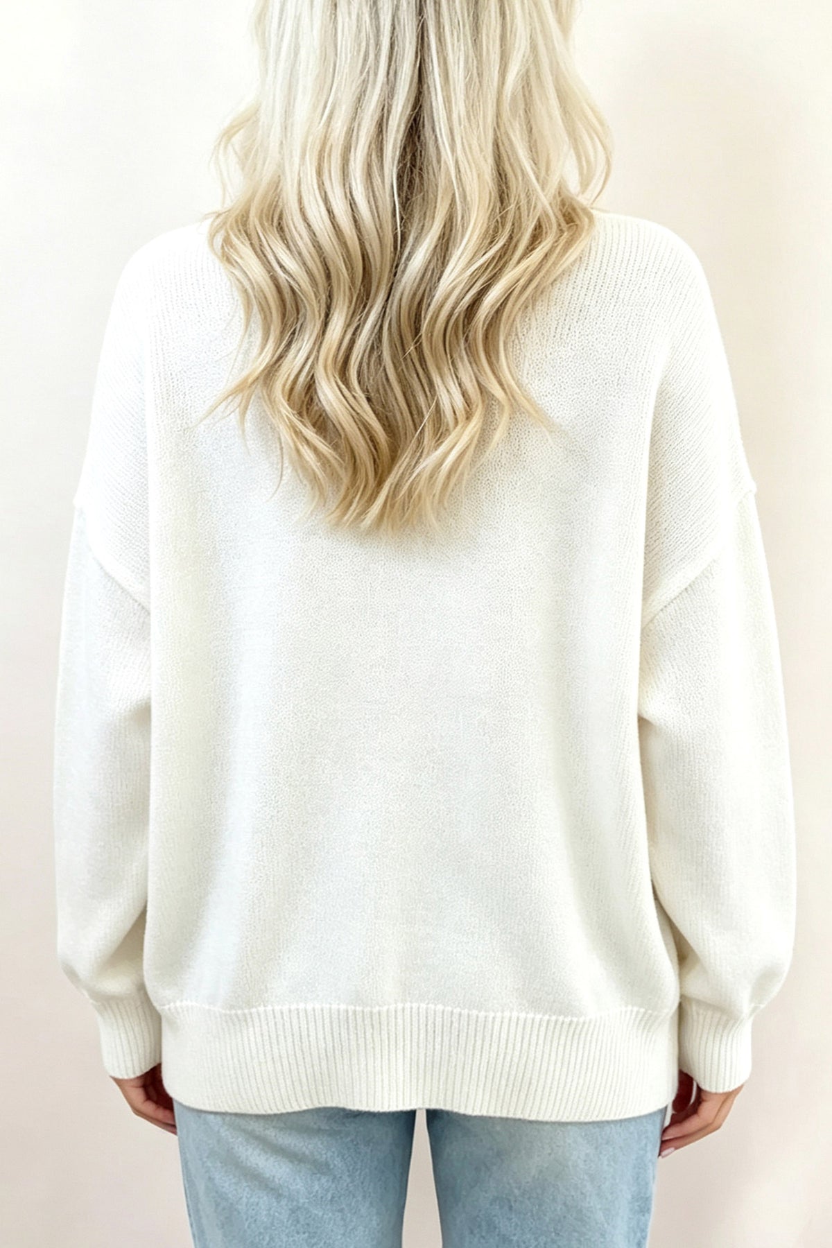 White Cozy Dog Print Dropped Shoulder Relaxed Sweater