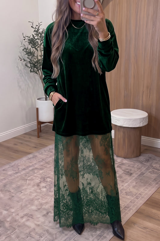 Velvet Maxi Dress with Lace Hem