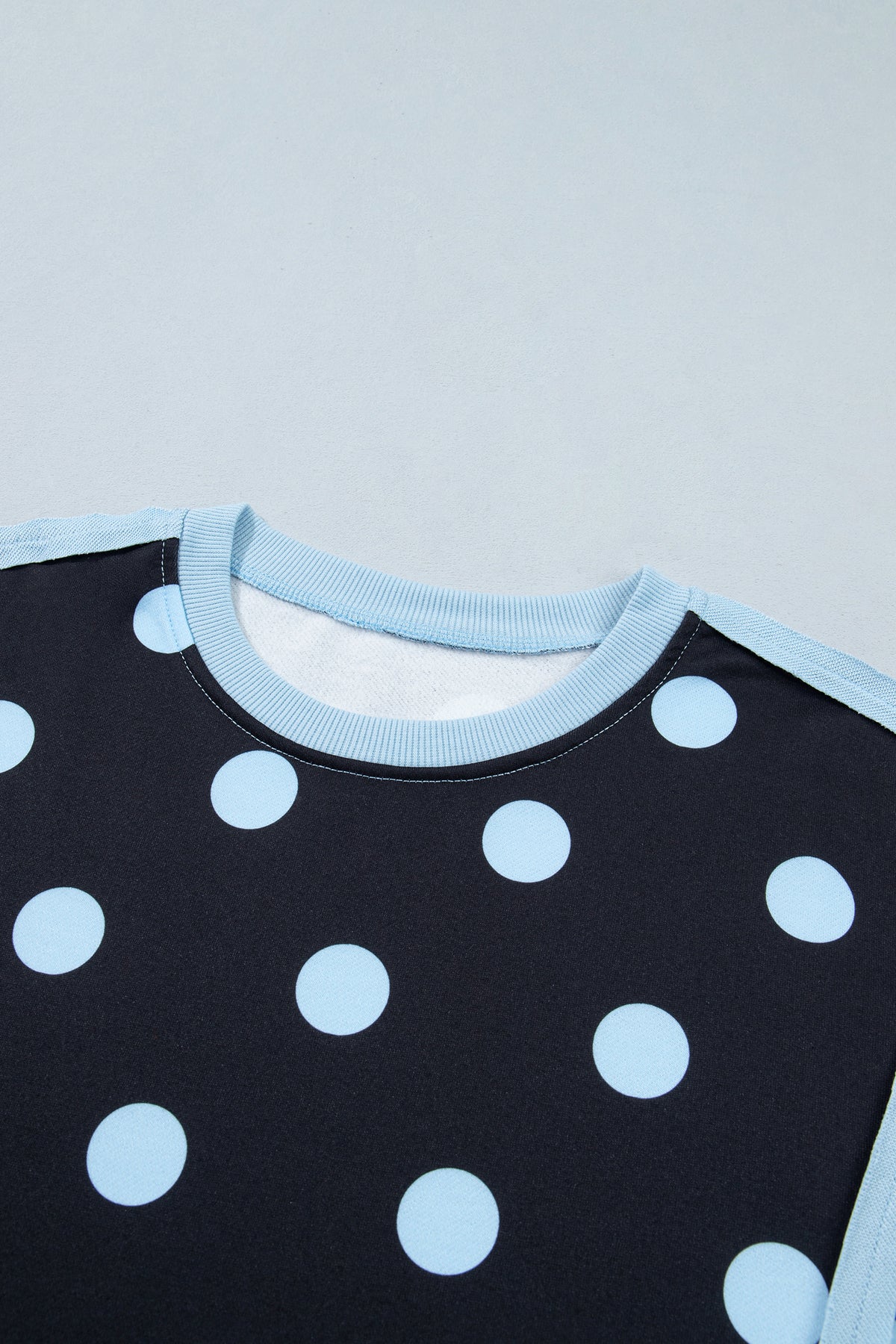 Blue Polka Dot Contrast Patchwork Round Neck Baggy Sweatshirt