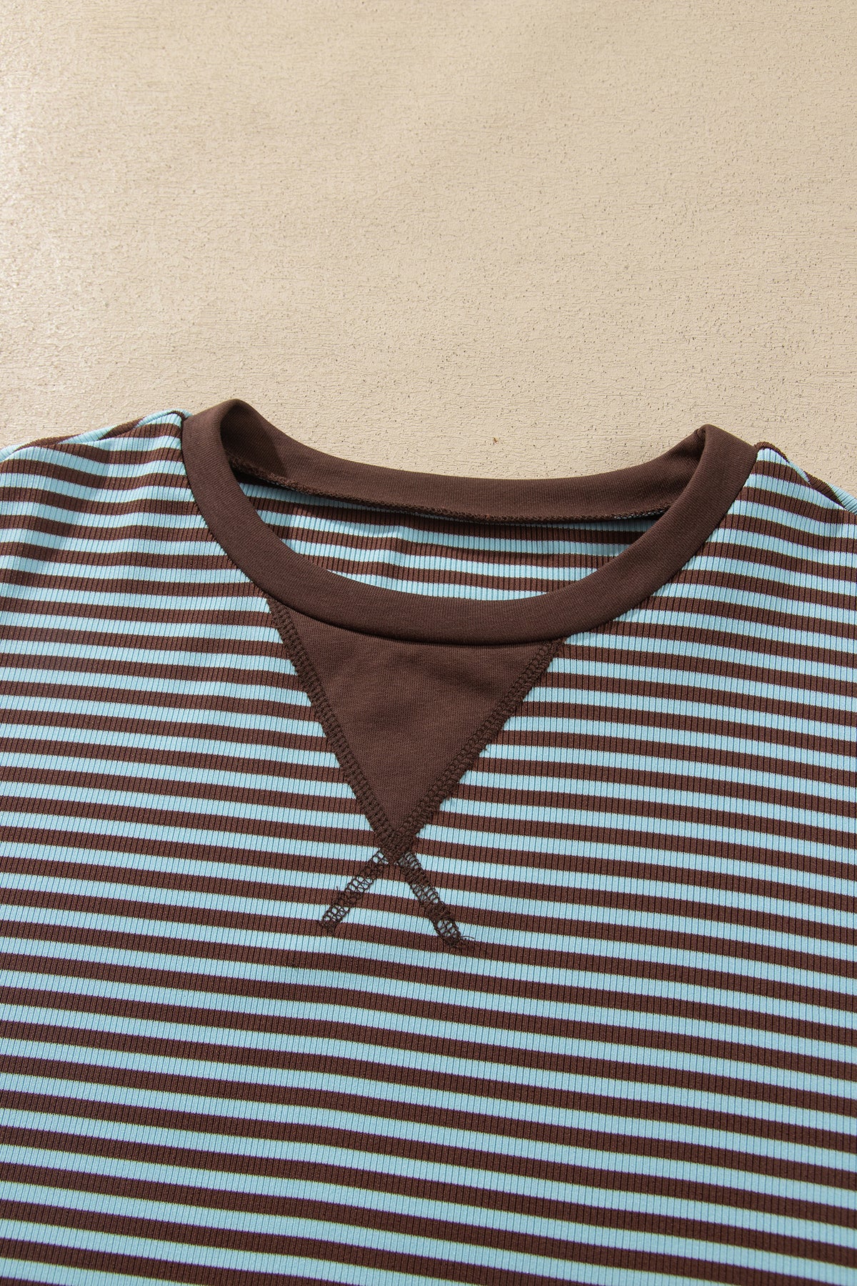 Brown Stripe Drop Shoulder Loose Top and Pants Two Piece Set