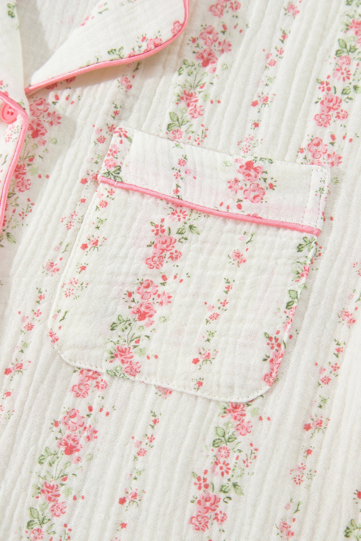 Pink Floral Print Long Sleeve Button Front Pajama Pant Set