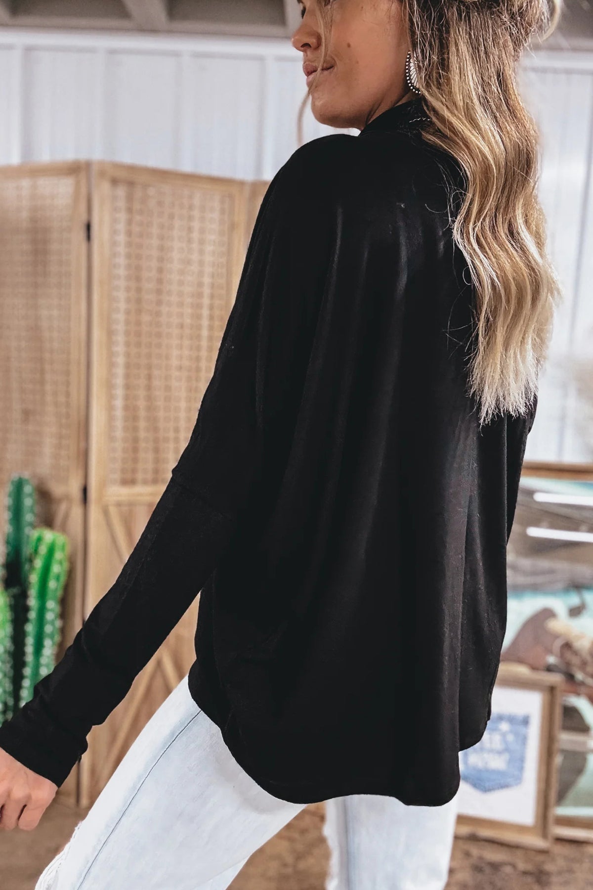 Black High Neck Long Sleeve Top