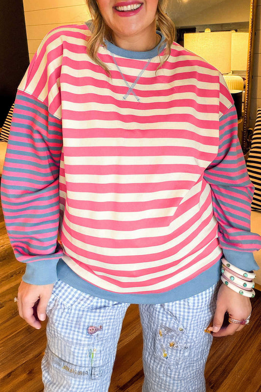 Pink Striped Plus-Size Sweatshirt