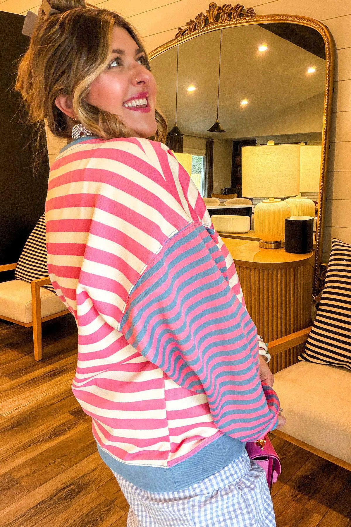 Pink Striped Plus-Size Sweatshirt
