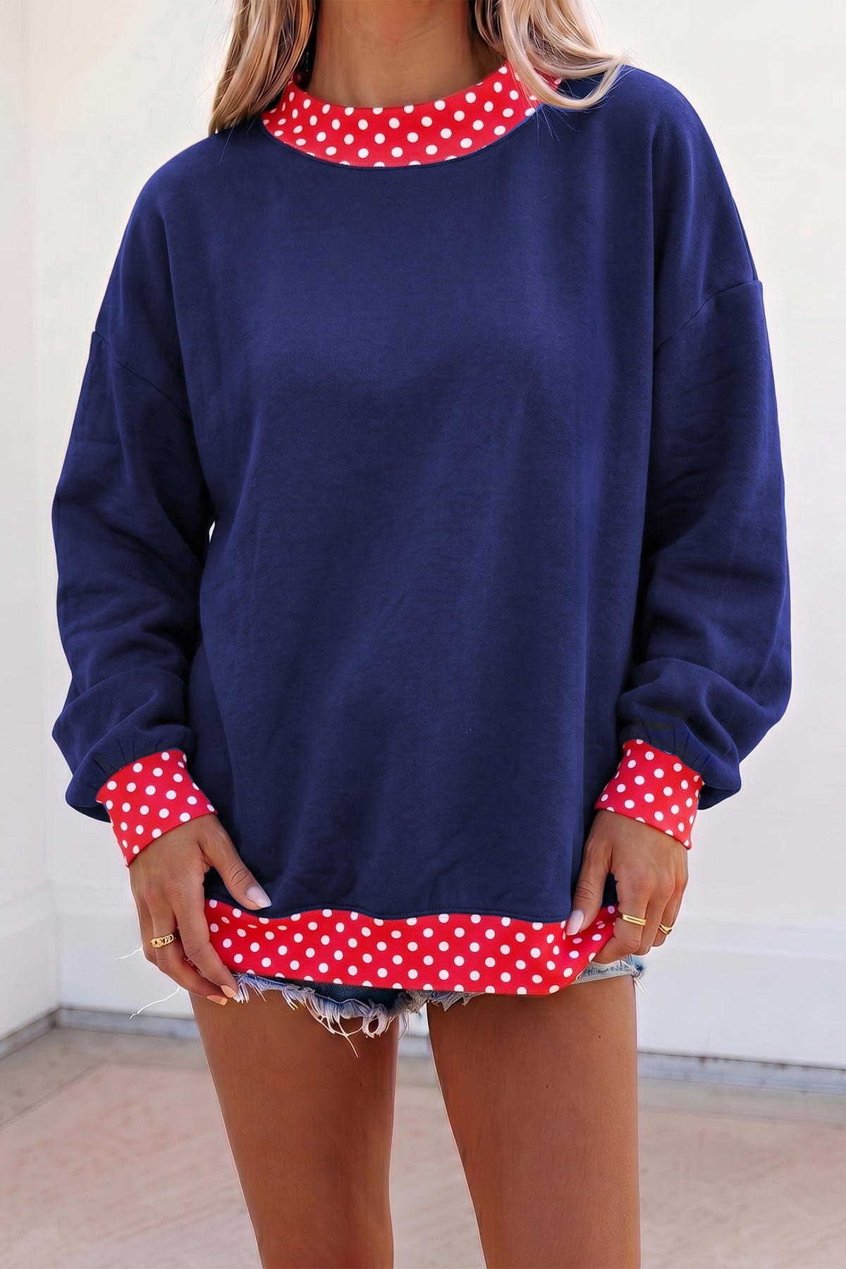 Colorblock Polka Dot Oversized Sweatshirt