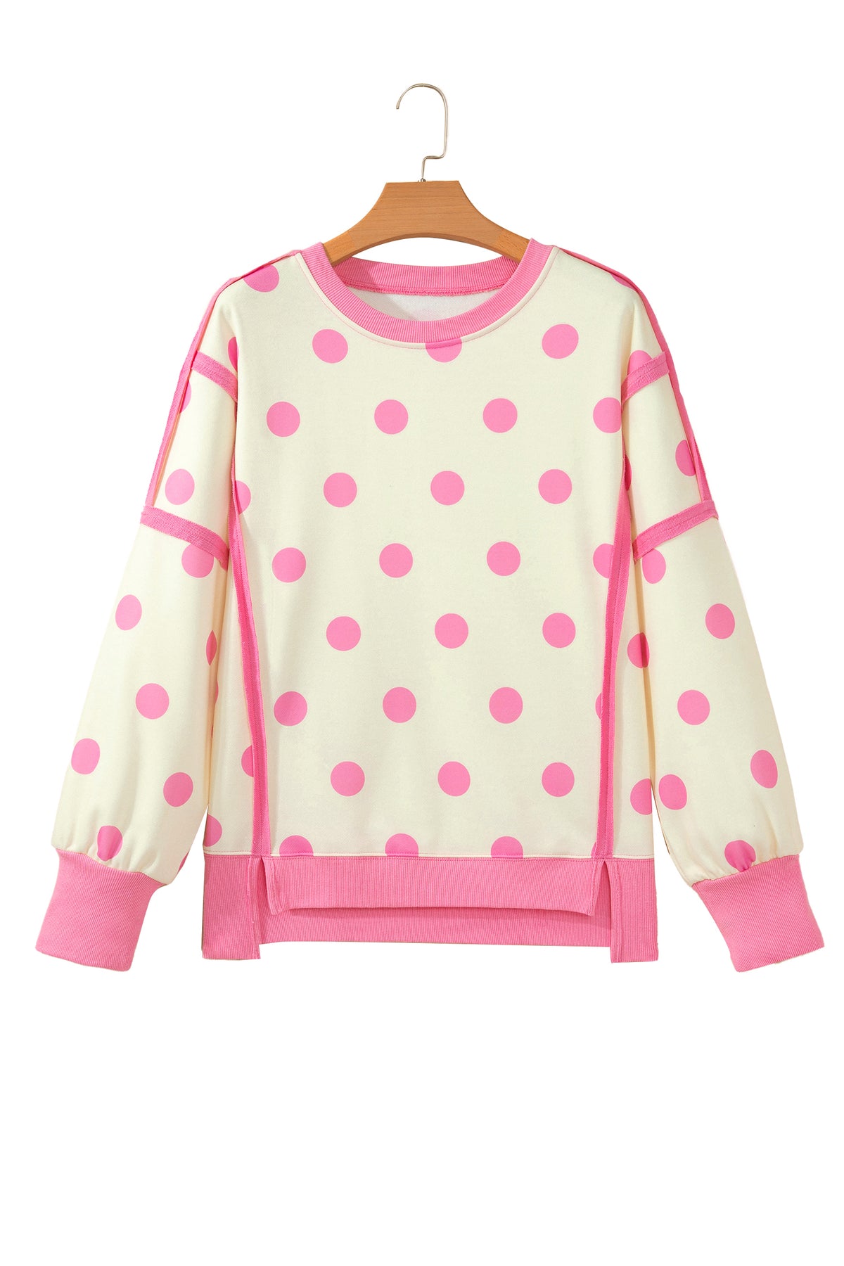 Blue Polka Dot Contrast Patchwork Round Neck Baggy Sweatshirt