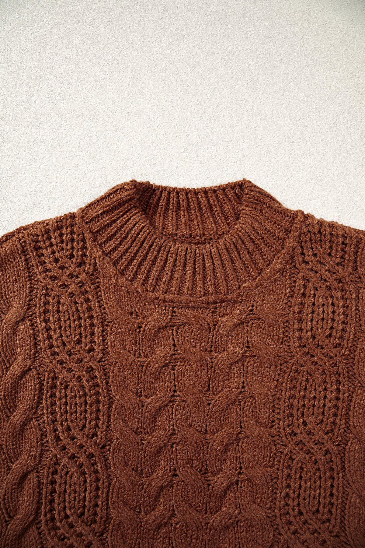 Solid Color Cable Knit High Neck Loose Pullover Sweater