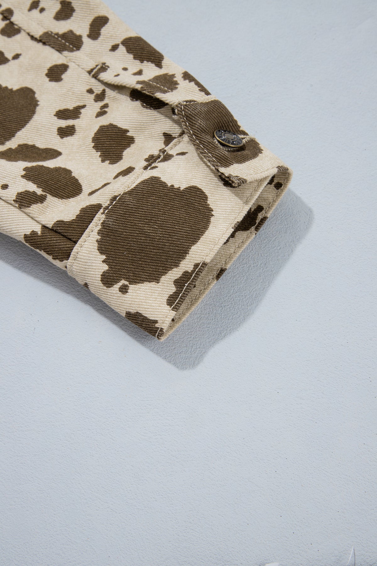 Brown Cow-Print Denim Jacket with Cargo Pockets