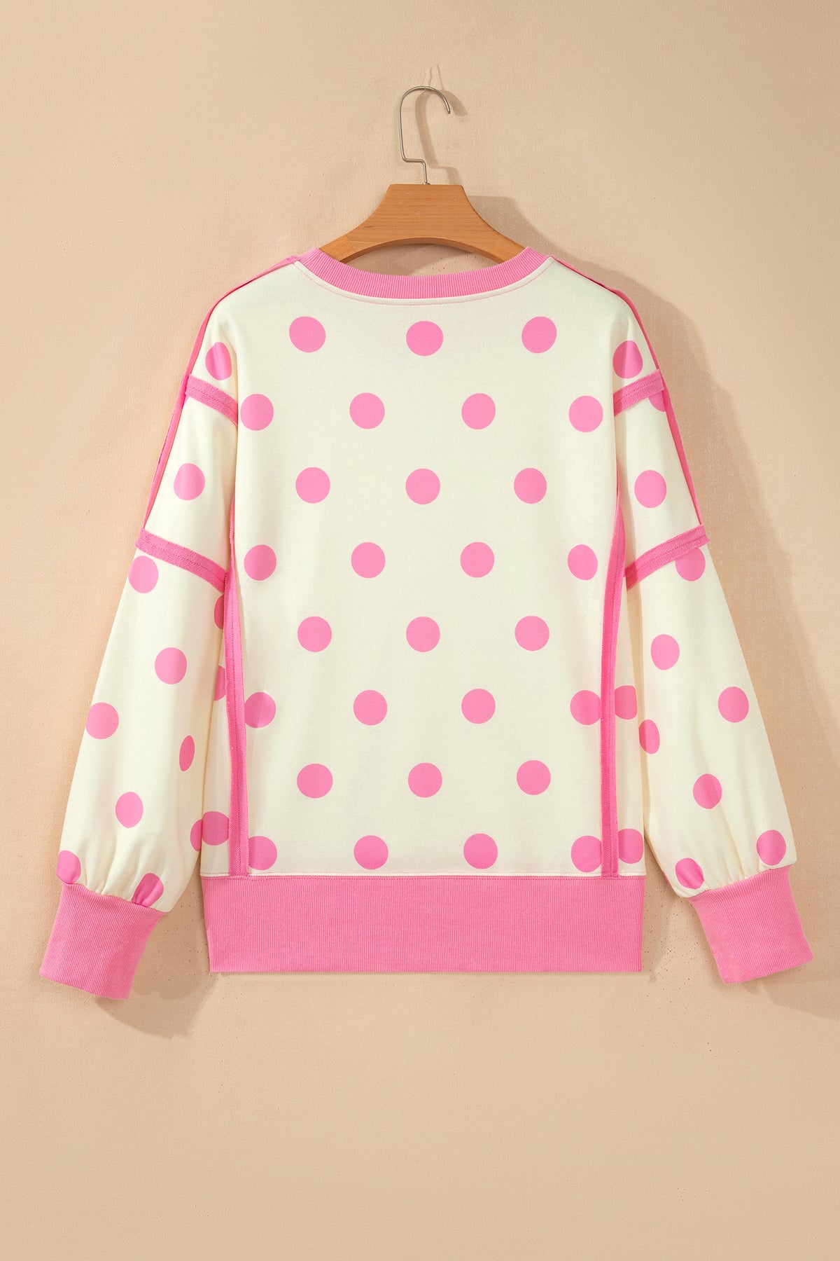 Blue Polka Dot Contrast Patchwork Round Neck Baggy Sweatshirt