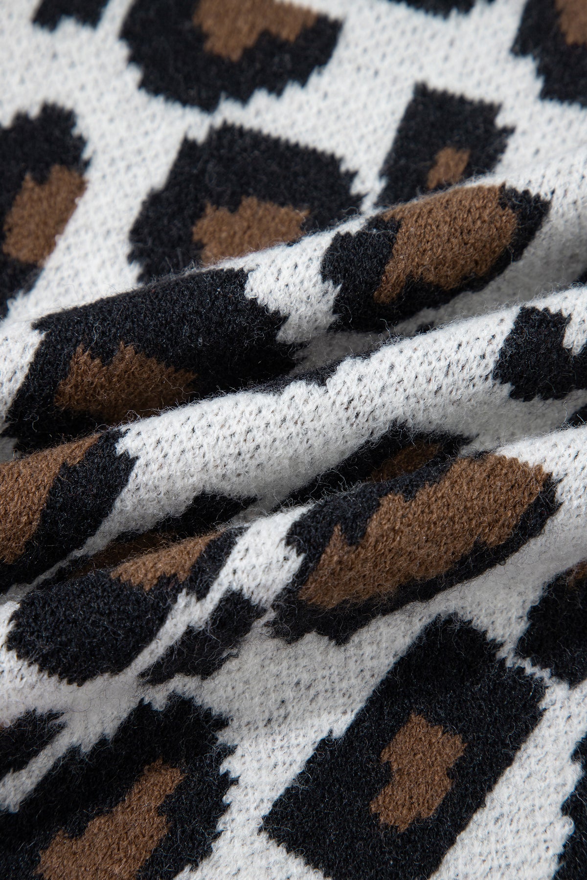 White Leopard & Striped Sleeve Button Cardigan
